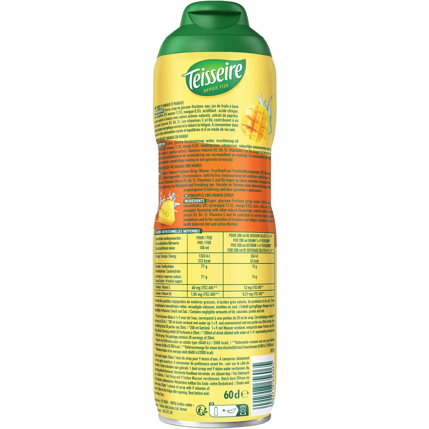 Boost · Ananas & Mango, Rückseite mit Etikett
